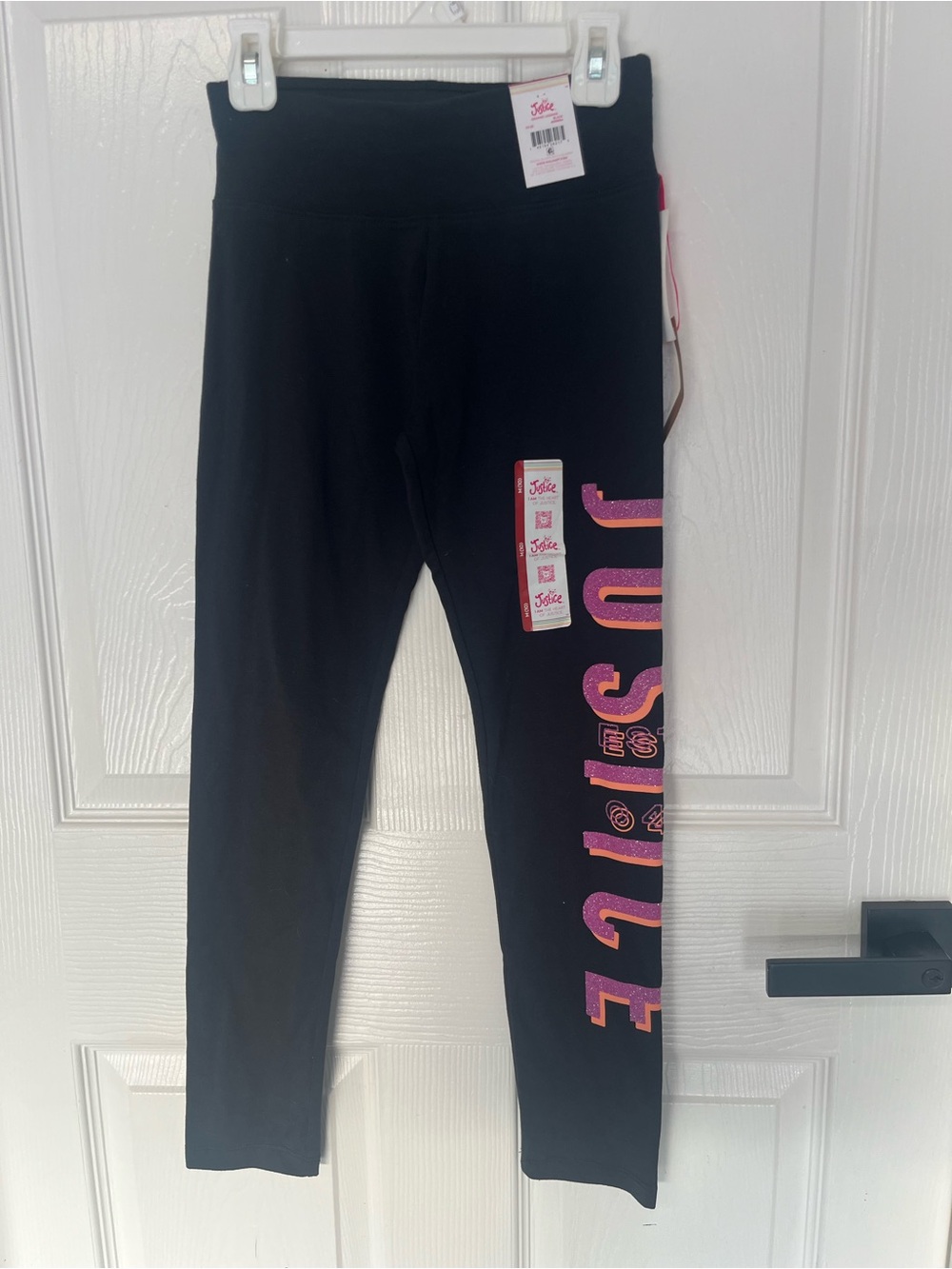 JUSTICE Leggings Girl Size Medium 10 Black & Purple Glitter Full Length Pants